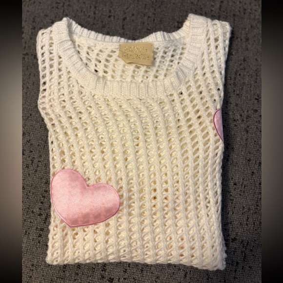 Judith March Cream and Pink Heart Mesh Blouse - Picture 5 of 5